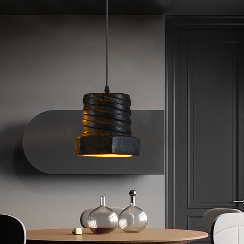Black Ceramic Cylinder Pendant Lamp - 1-Light Hanging Light Kit For Dining Room