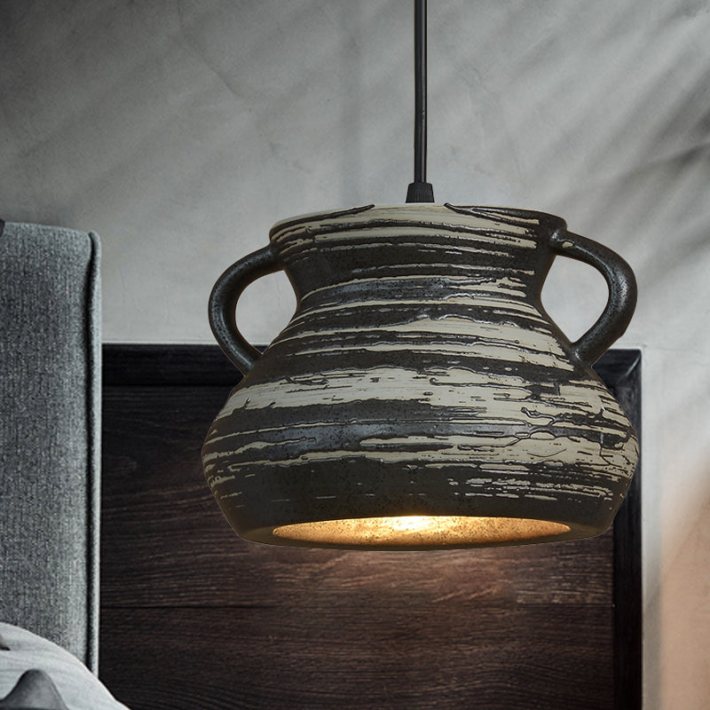 Industrial Style Black Ceramic Suspension Pendant Light for Restaurants - 1-Head Cylinder/Urn Design
