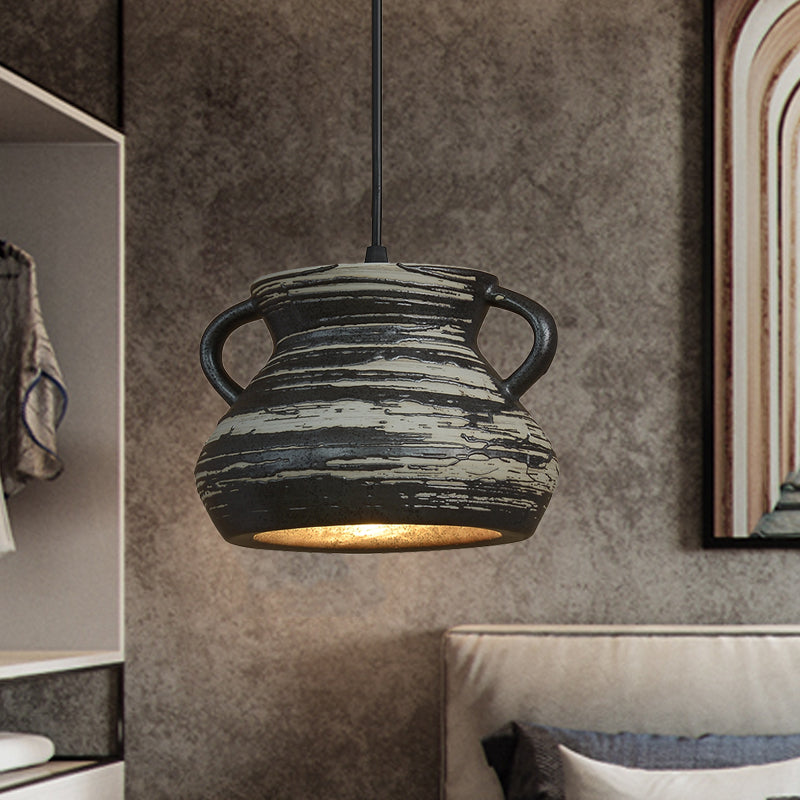 Industrial Style Black Ceramic Suspension Pendant Light for Restaurants - 1-Head Cylinder/Urn Design