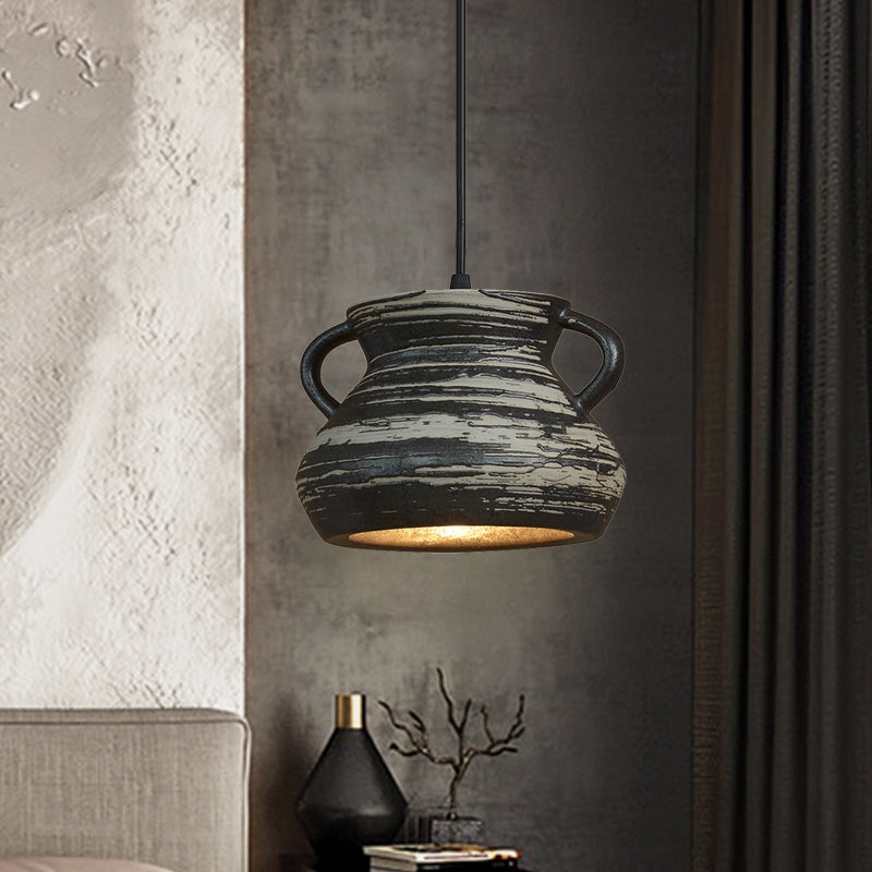 Industrial Style Black Ceramic Suspension Pendant Light for Restaurants - 1-Head Cylinder/Urn Design