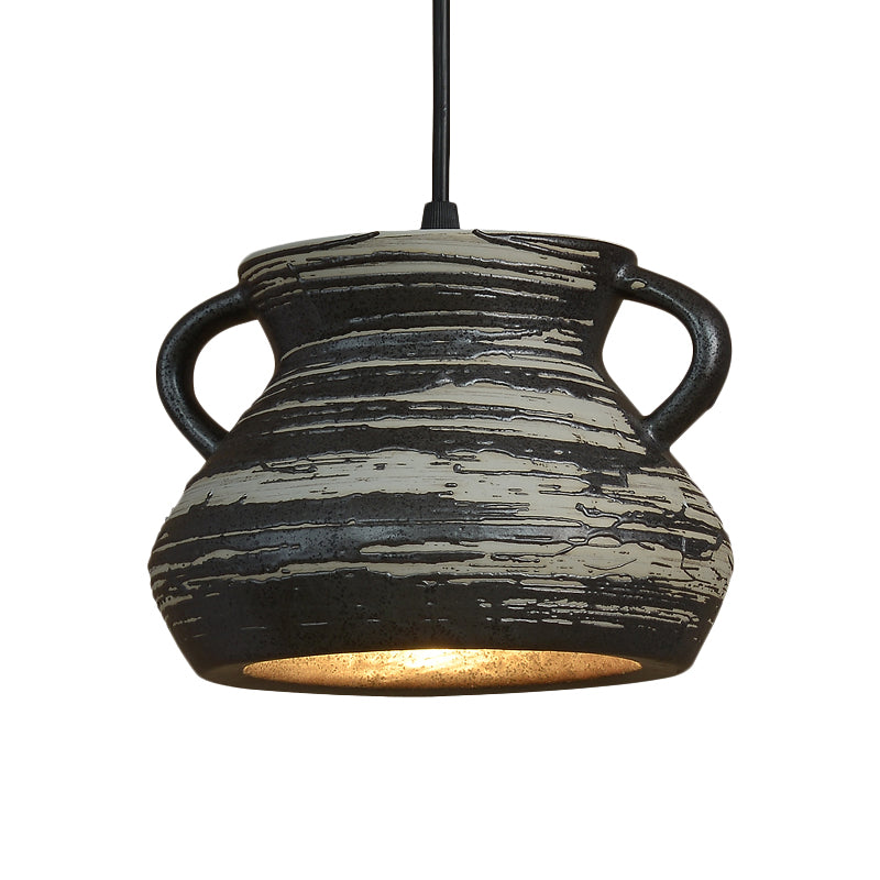 Industrial Style Black Ceramic Suspension Pendant Light for Restaurants - 1-Head Cylinder/Urn Design