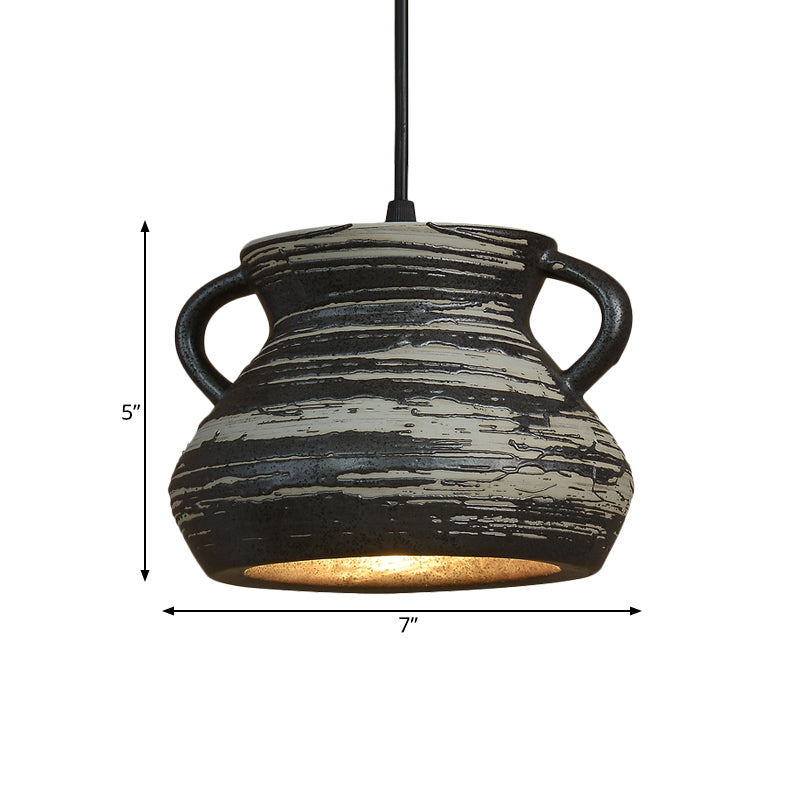 Industrial Style Black Ceramic Suspension Pendant Light for Restaurants - 1-Head Cylinder/Urn Design