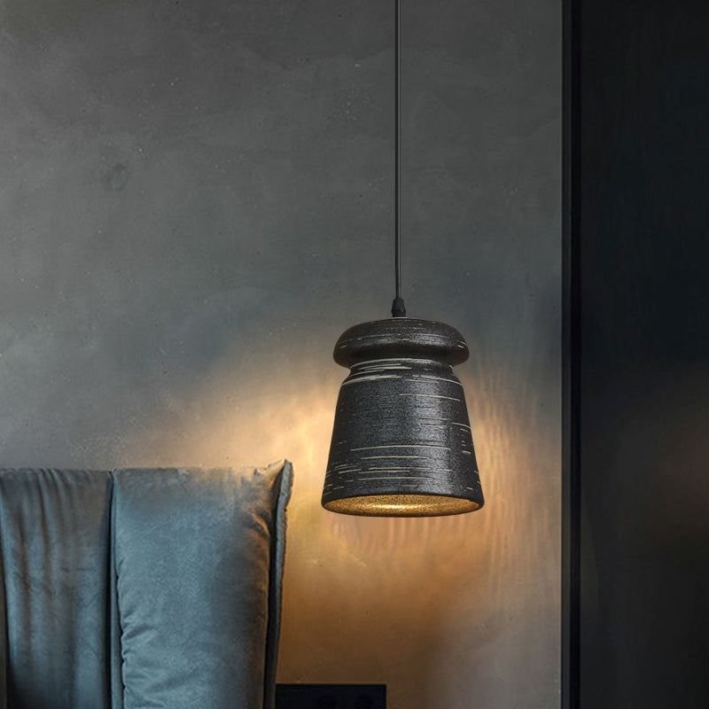 Industrial Style Black Ceramic Suspension Pendant Light for Restaurants - 1-Head Cylinder/Urn Design