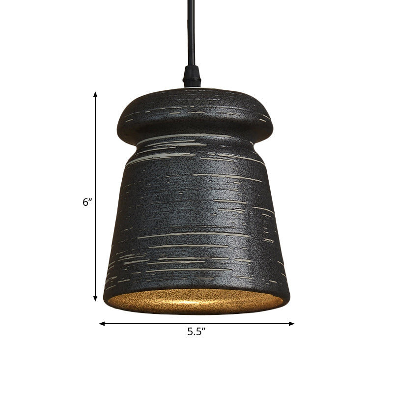 Industrial Style Black Ceramic Suspension Pendant Light for Restaurants - 1-Head Cylinder/Urn Design