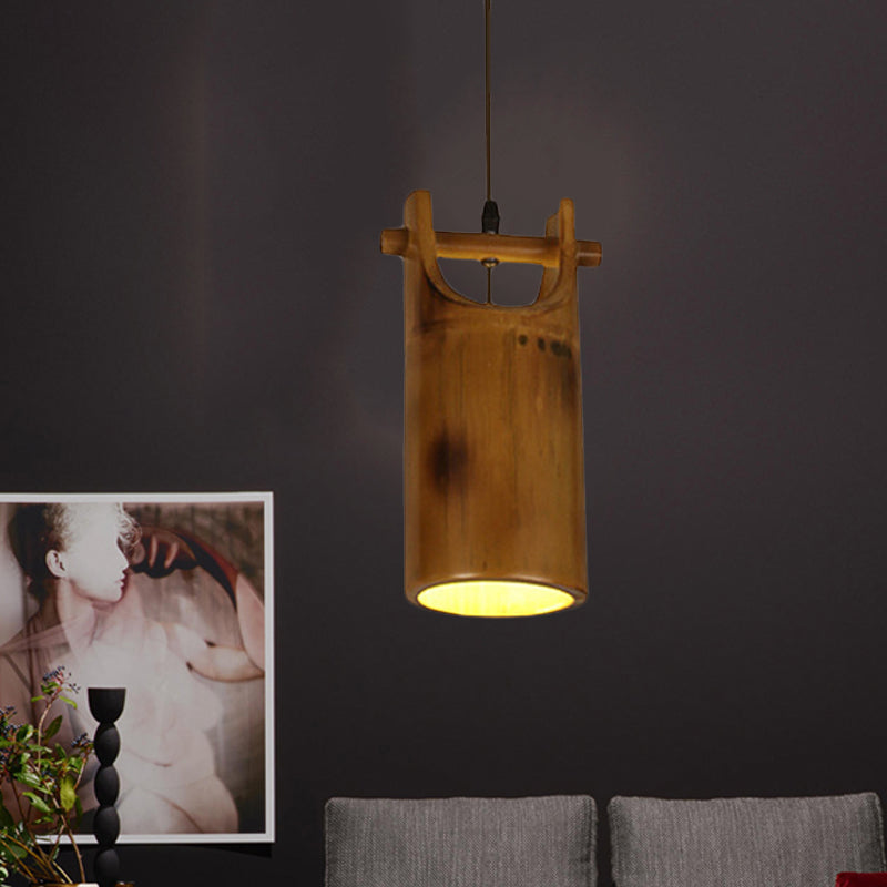 Lampe suspendue - Plafonnier de salle à manger de ferme avec abat-jour en bambou marron