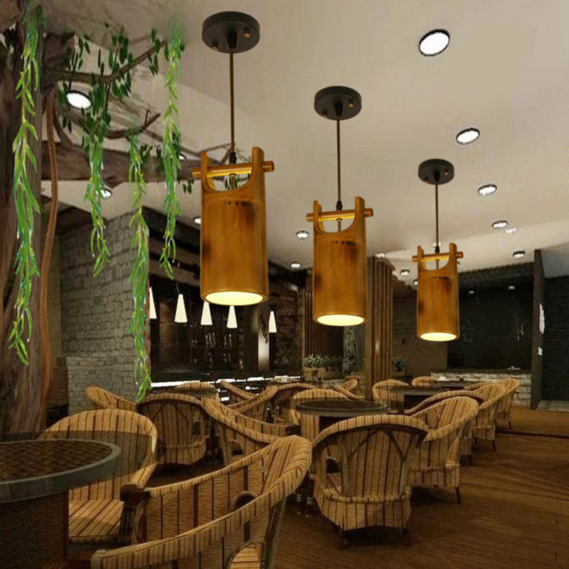 Lampe suspendue - Plafonnier de salle à manger de ferme avec abat-jour en bambou marron