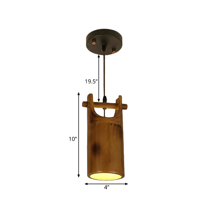 Lampe suspendue - Plafonnier de salle à manger de ferme avec abat-jour en bambou marron