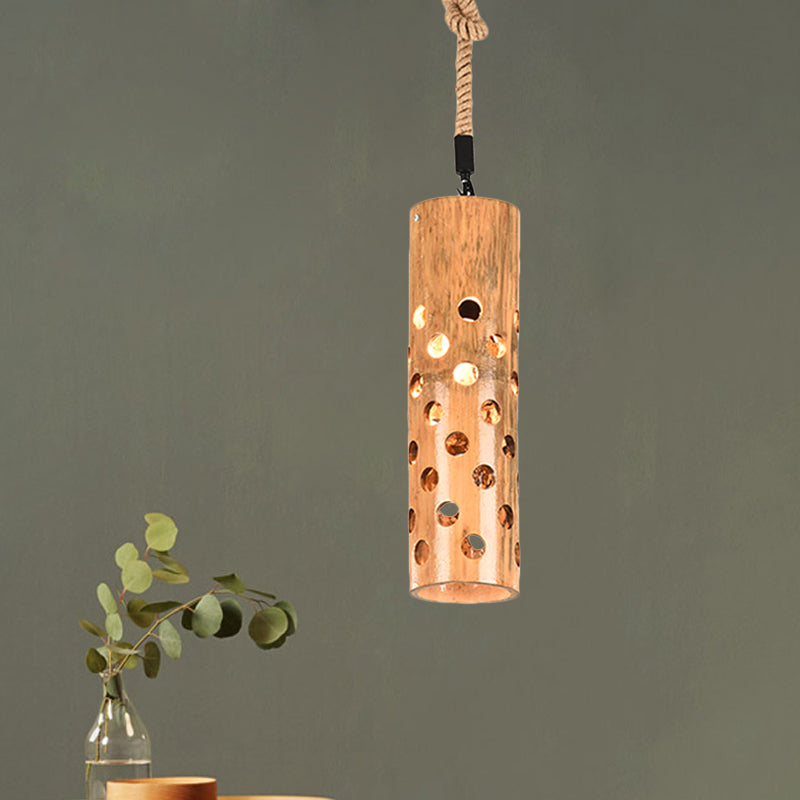 Lampe suspendue en forme de flûte de bambou : marron, design creux, plafonnier à 1 lampe