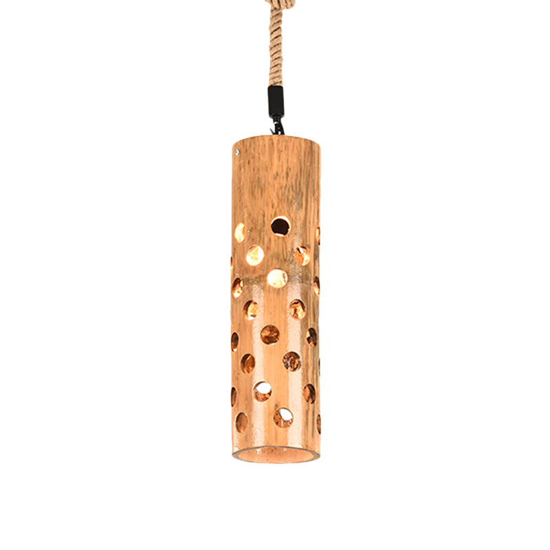 Lampe suspendue en forme de flûte de bambou : marron, design creux, plafonnier à 1 lampe