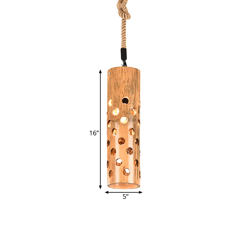 Lampe suspendue en forme de flûte de bambou : marron, design creux, plafonnier à 1 lampe