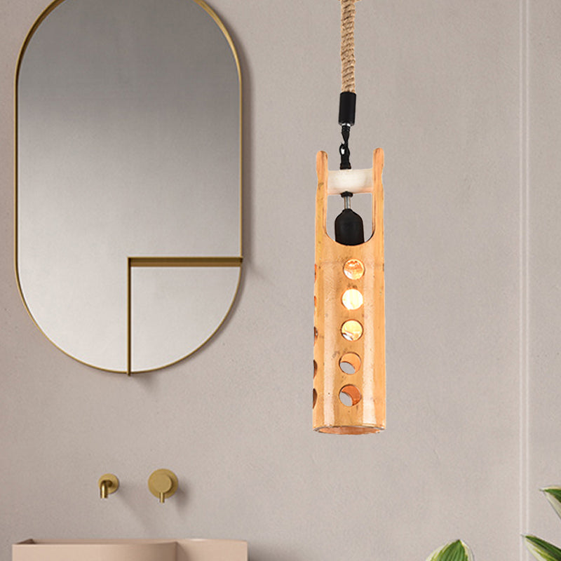Lampe suspendue en forme de flûte de bambou : marron, design creux, plafonnier à 1 lampe