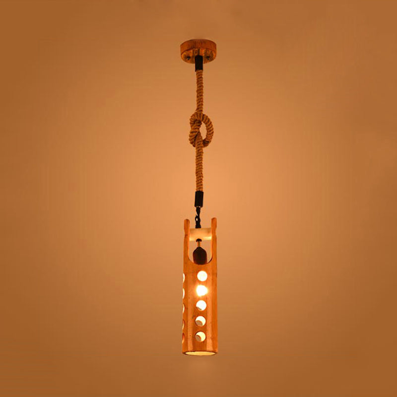 Lampe suspendue en forme de flûte de bambou : marron, design creux, plafonnier à 1 lampe