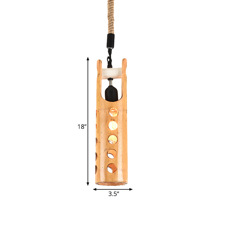Lampe suspendue en forme de flûte de bambou : marron, design creux, plafonnier à 1 lampe
