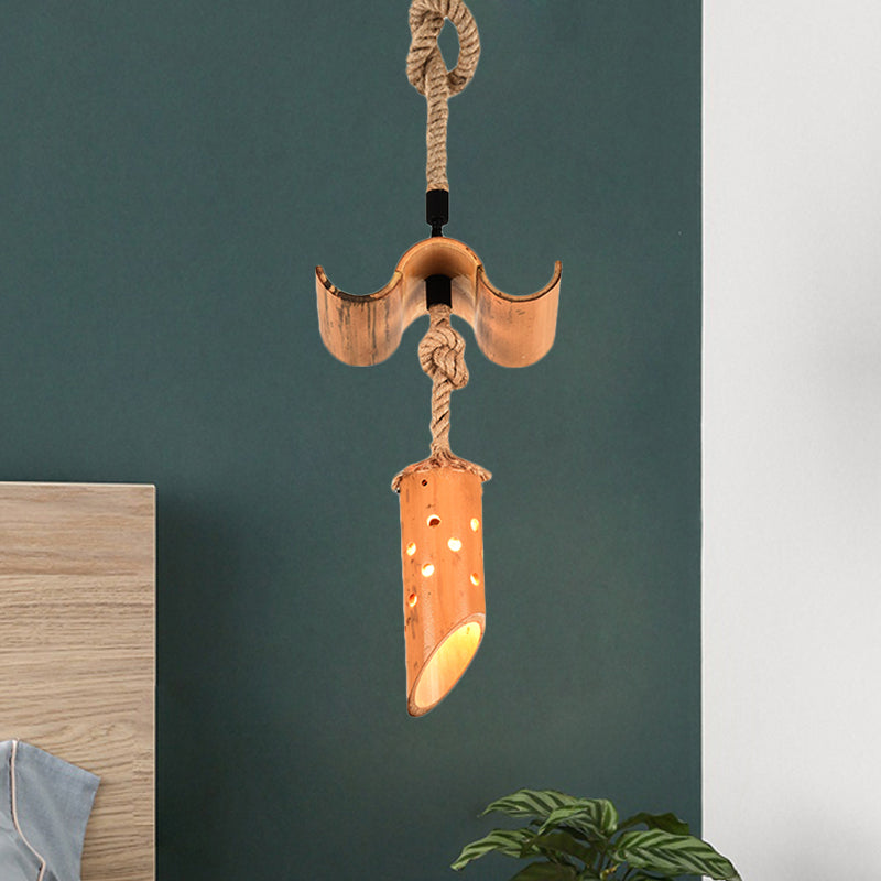 Lampe suspendue en forme de flûte de bambou : marron, design creux, plafonnier à 1 lampe