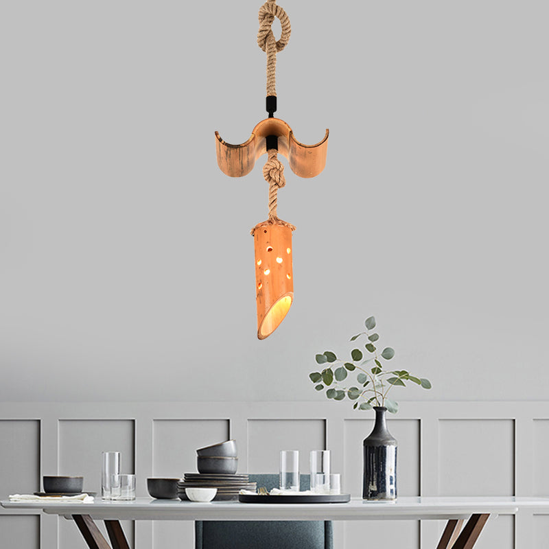 Lampe suspendue en forme de flûte de bambou : marron, design creux, plafonnier à 1 lampe