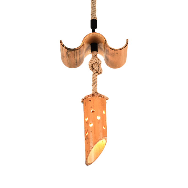 Lampe suspendue en forme de flûte de bambou : marron, design creux, plafonnier à 1 lampe