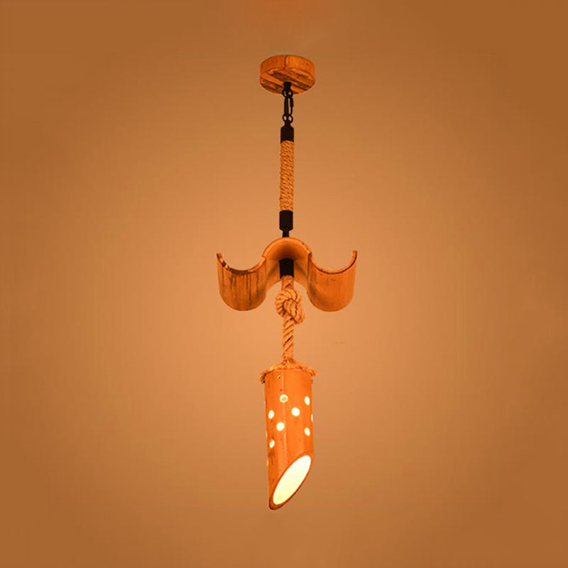 Lampe suspendue en forme de flûte de bambou : marron, design creux, plafonnier à 1 lampe