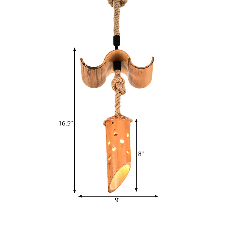 Lampe suspendue en forme de flûte de bambou : marron, design creux, plafonnier à 1 lampe
