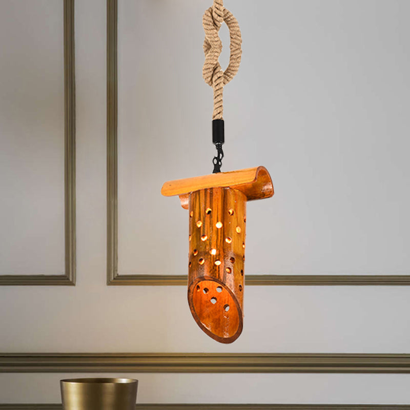 Lampe suspendue en forme de flûte de bambou : marron, design creux, plafonnier à 1 lampe