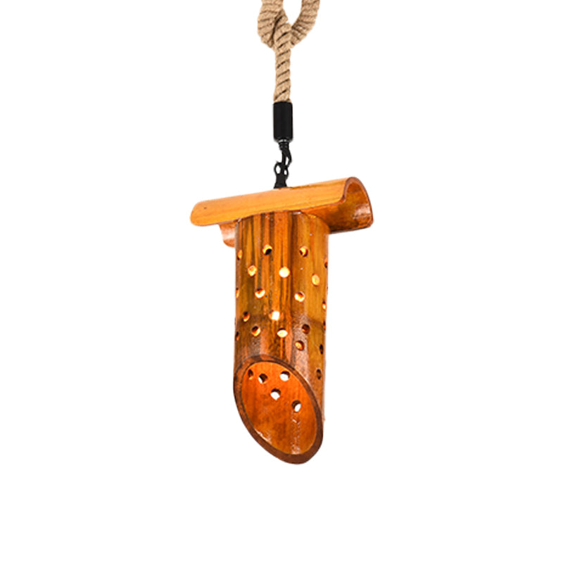 Lampe suspendue en forme de flûte de bambou : marron, design creux, plafonnier à 1 lampe