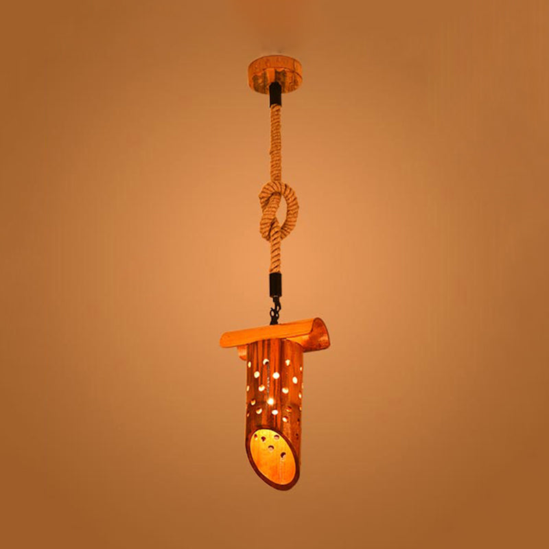 Lampe suspendue en forme de flûte de bambou : marron, design creux, plafonnier à 1 lampe