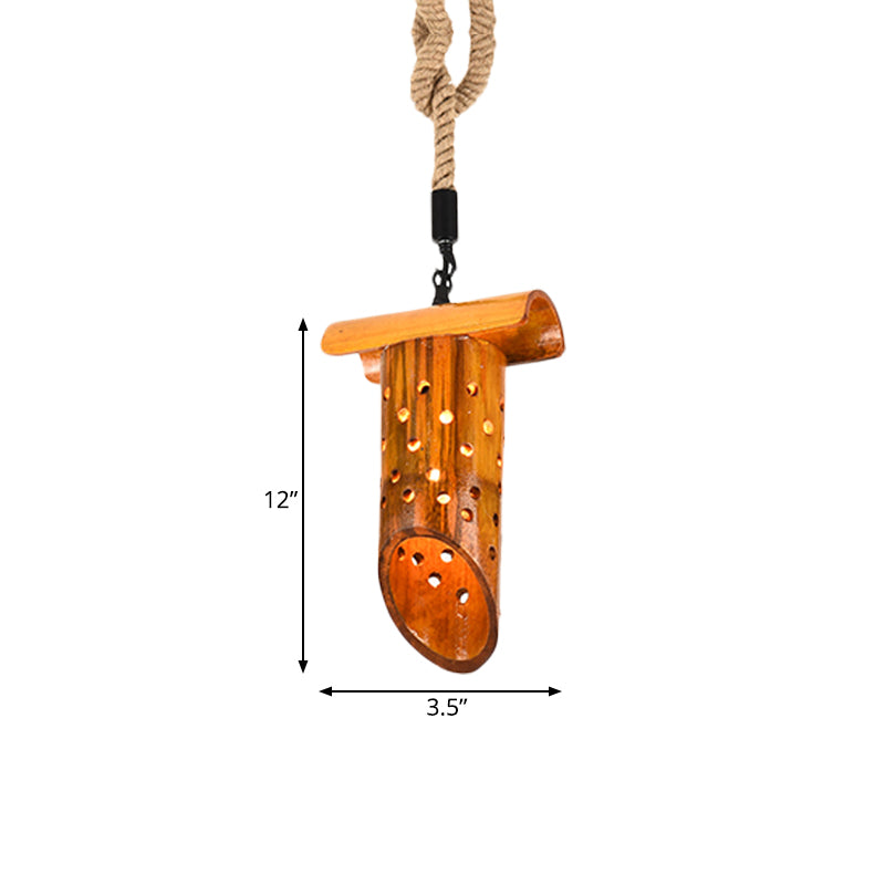 Lampe suspendue en forme de flûte de bambou : marron, design creux, plafonnier à 1 lampe