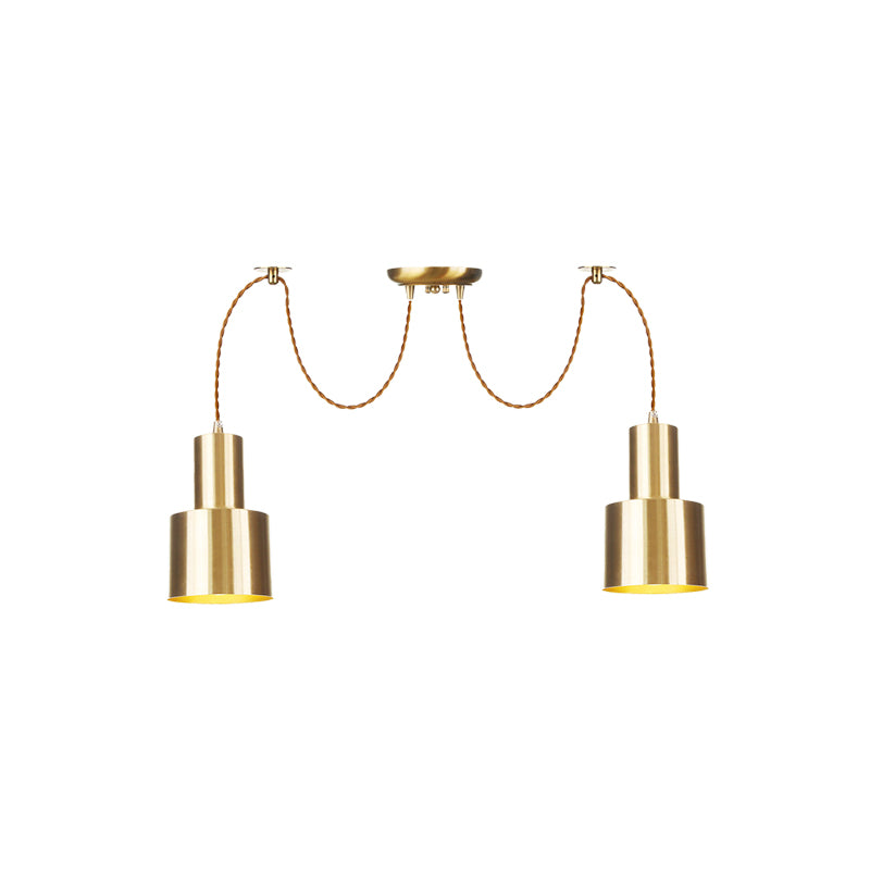 Suspension industrielle en métal avec finition dorée - Plafonnier tubulaire pour salon (2/3/4 lampes)