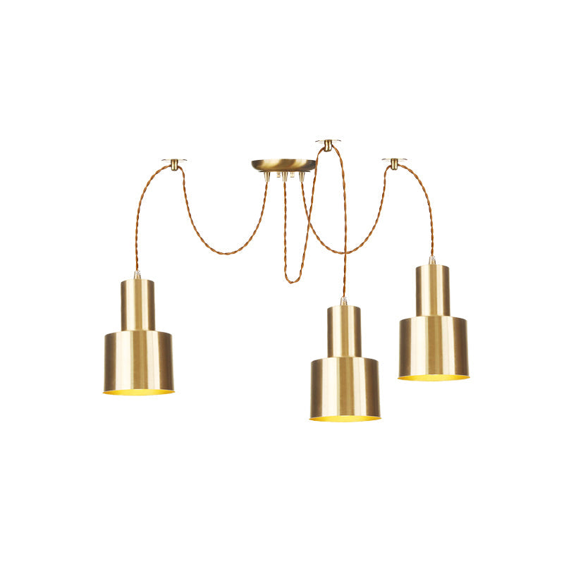 Suspension industrielle en métal avec finition dorée - Plafonnier tubulaire pour salon (2/3/4 lampes)