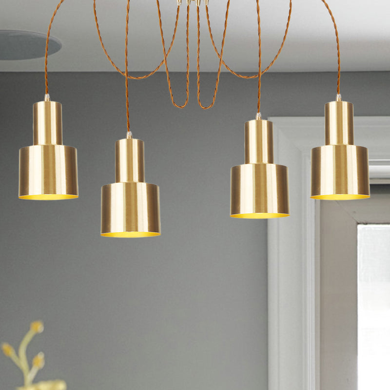 Suspension industrielle en métal avec finition dorée - Plafonnier tubulaire pour salon (2/3/4 lampes)