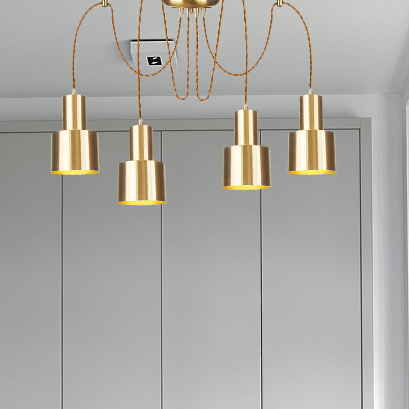 Suspension industrielle en métal avec finition dorée - Plafonnier tubulaire pour salon (2/3/4 lampes)