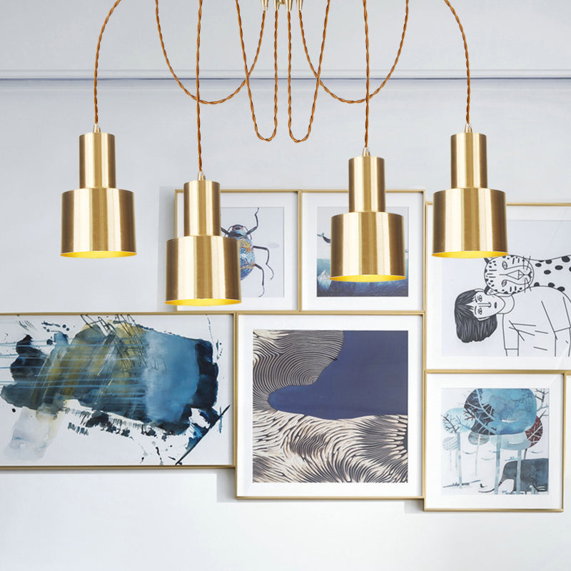 Suspension industrielle en métal avec finition dorée - Plafonnier tubulaire pour salon (2/3/4 lampes)