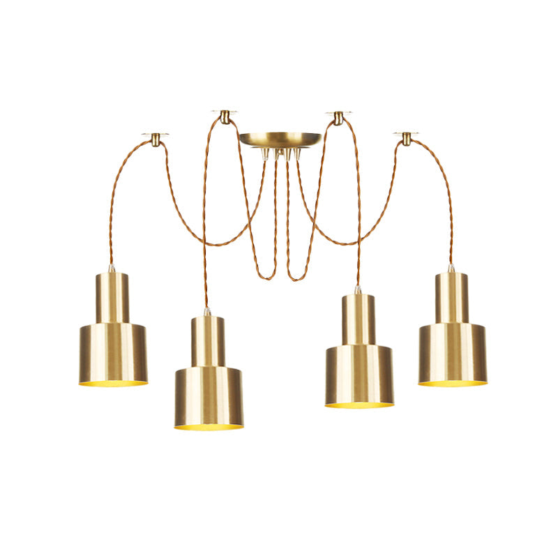 Suspension industrielle en métal avec finition dorée - Plafonnier tubulaire pour salon (2/3/4 lampes)