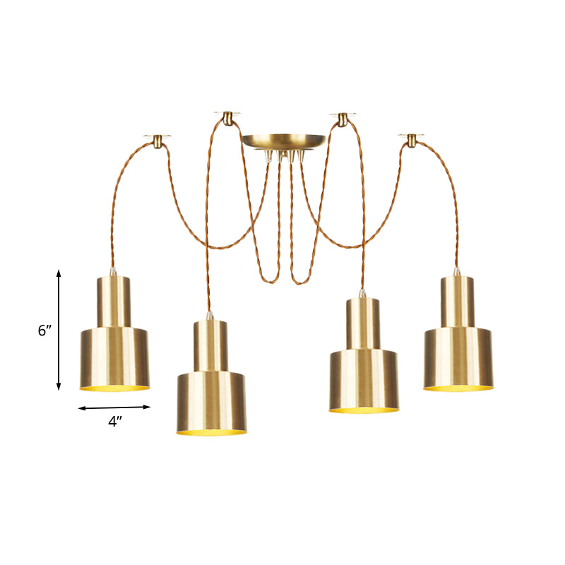 Suspension industrielle en métal avec finition dorée - Plafonnier tubulaire pour salon (2/3/4 lampes)