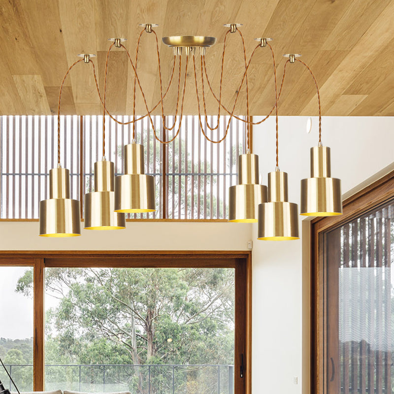 Suspension industrielle en métal avec finition dorée - Plafonnier tubulaire pour salon (2/3/4 lampes)