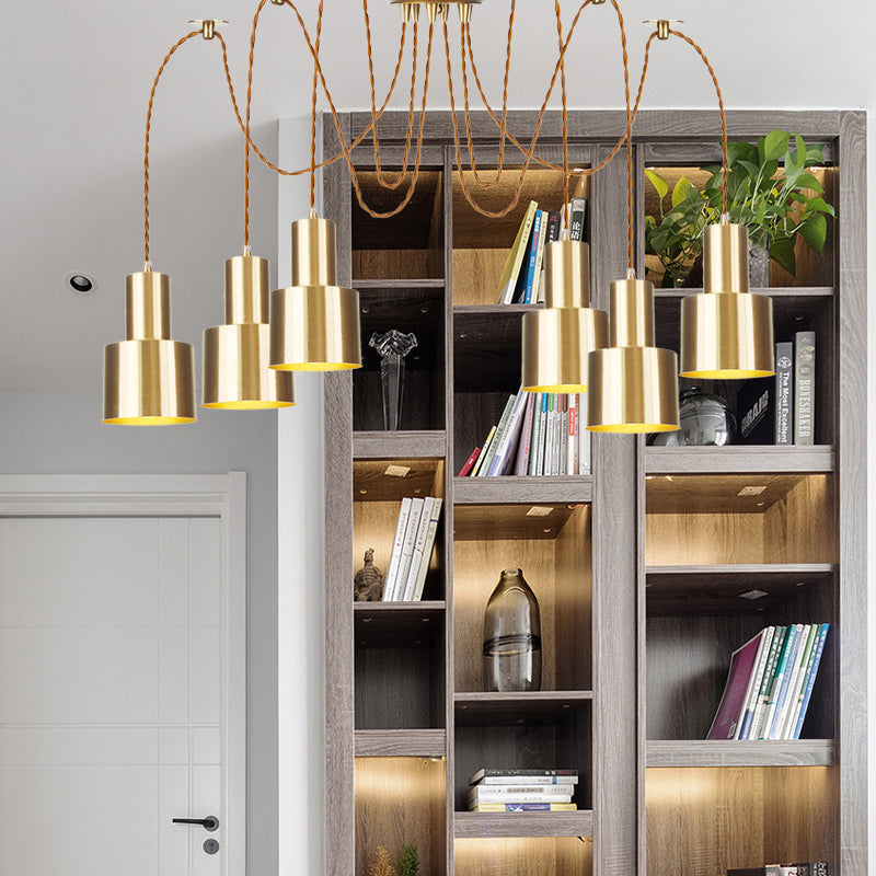 Suspension industrielle en métal avec finition dorée - Plafonnier tubulaire pour salon (2/3/4 lampes)