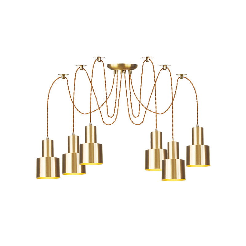 Suspension industrielle en métal avec finition dorée - Plafonnier tubulaire pour salon (2/3/4 lampes)