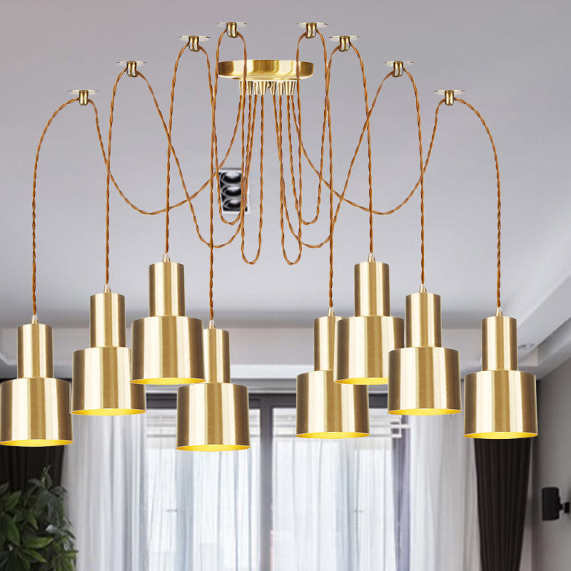 Suspension industrielle en métal avec finition dorée - Plafonnier tubulaire pour salon (2/3/4 lampes)