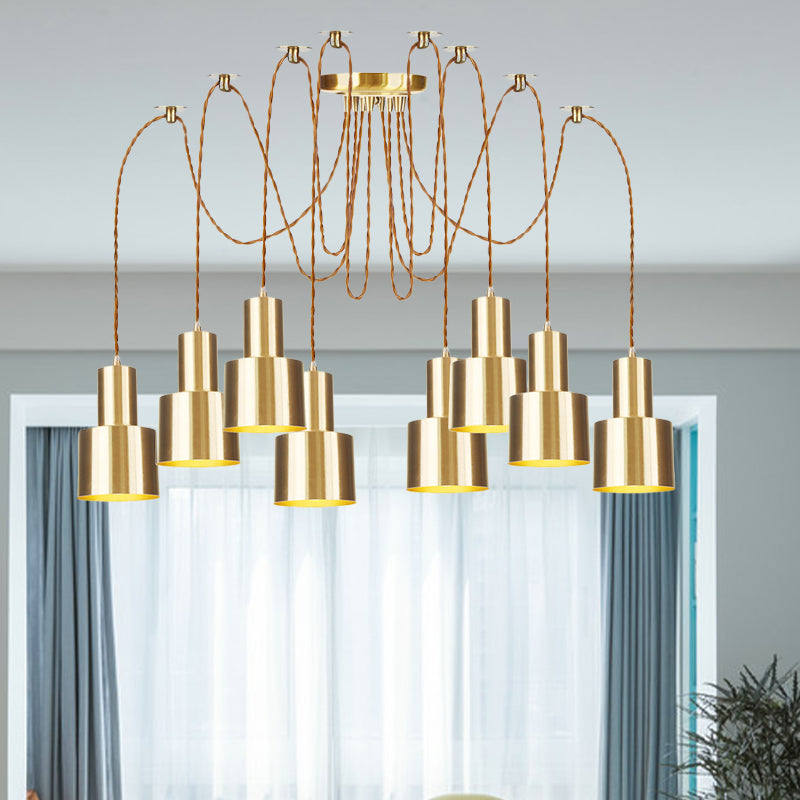 Suspension industrielle en métal avec finition dorée - Plafonnier tubulaire pour salon (2/3/4 lampes)