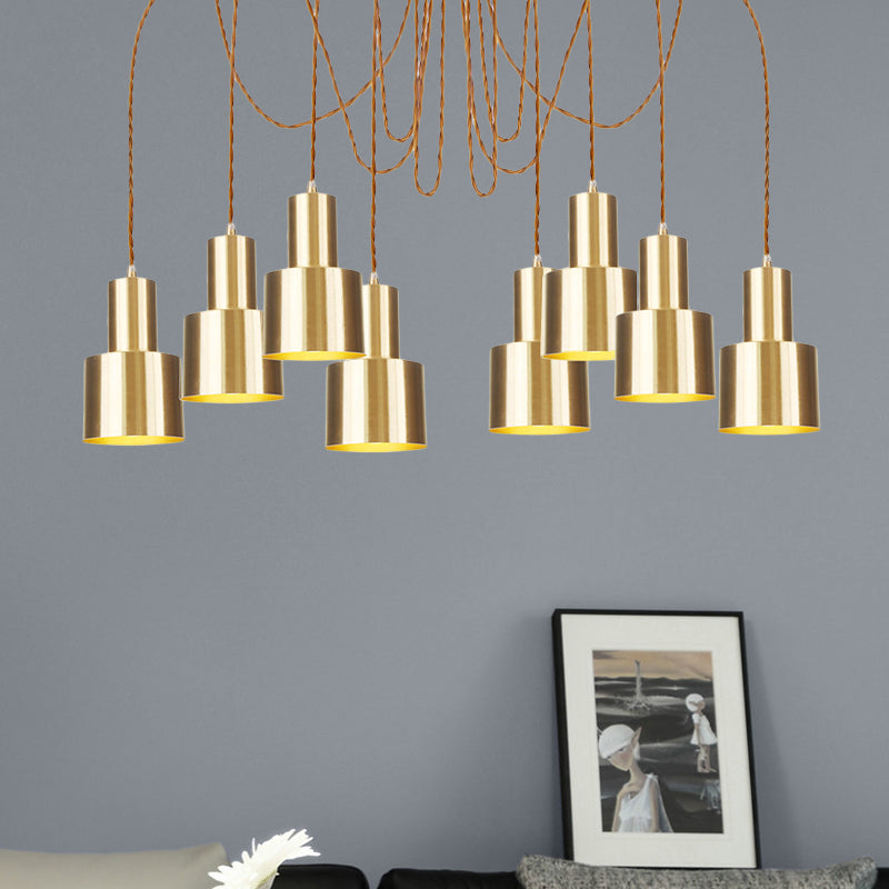 Suspension industrielle en métal avec finition dorée - Plafonnier tubulaire pour salon (2/3/4 lampes)