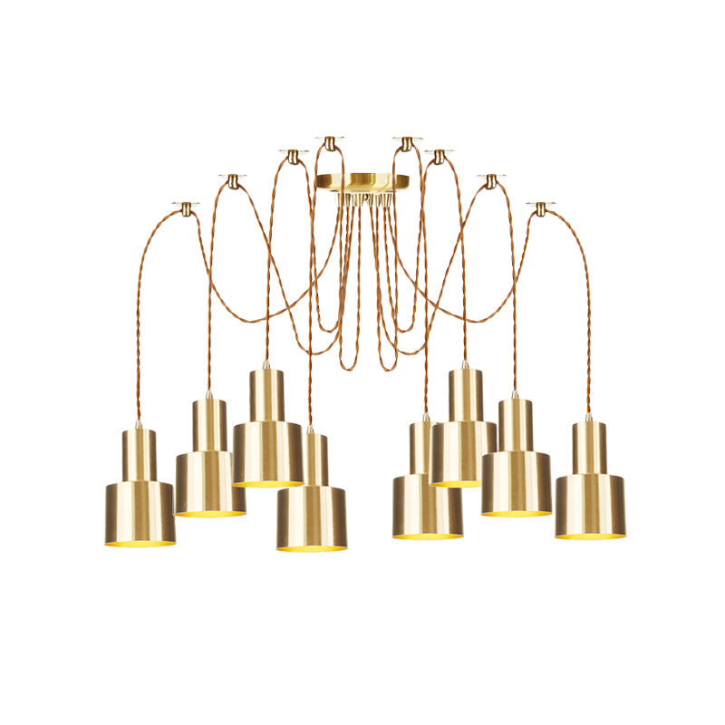 Suspension industrielle en métal avec finition dorée - Plafonnier tubulaire pour salon (2/3/4 lampes)
