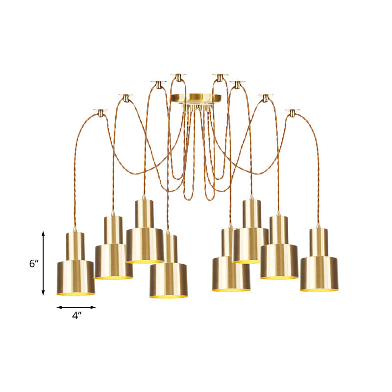 Suspension industrielle en métal avec finition dorée - Plafonnier tubulaire pour salon (2/3/4 lampes)