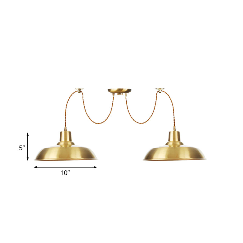 Gold Finish Industrial Metal Barn Pendant Light Fixture - Swag Hanging Lamp Multiple Bulb Options
