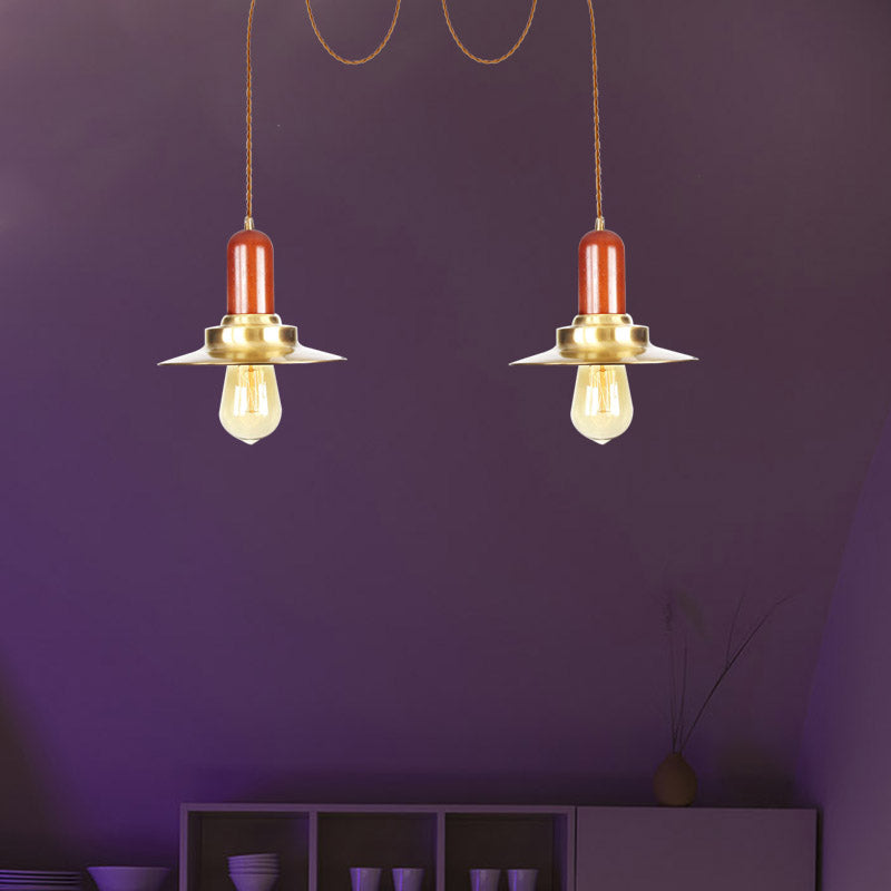 Luminaire suspendu industriel doré pour magasin de vêtements - Lampe à suspension plate en métal, plusieurs luminaires suspendus, plafonnier à 2/3/4 ampoules