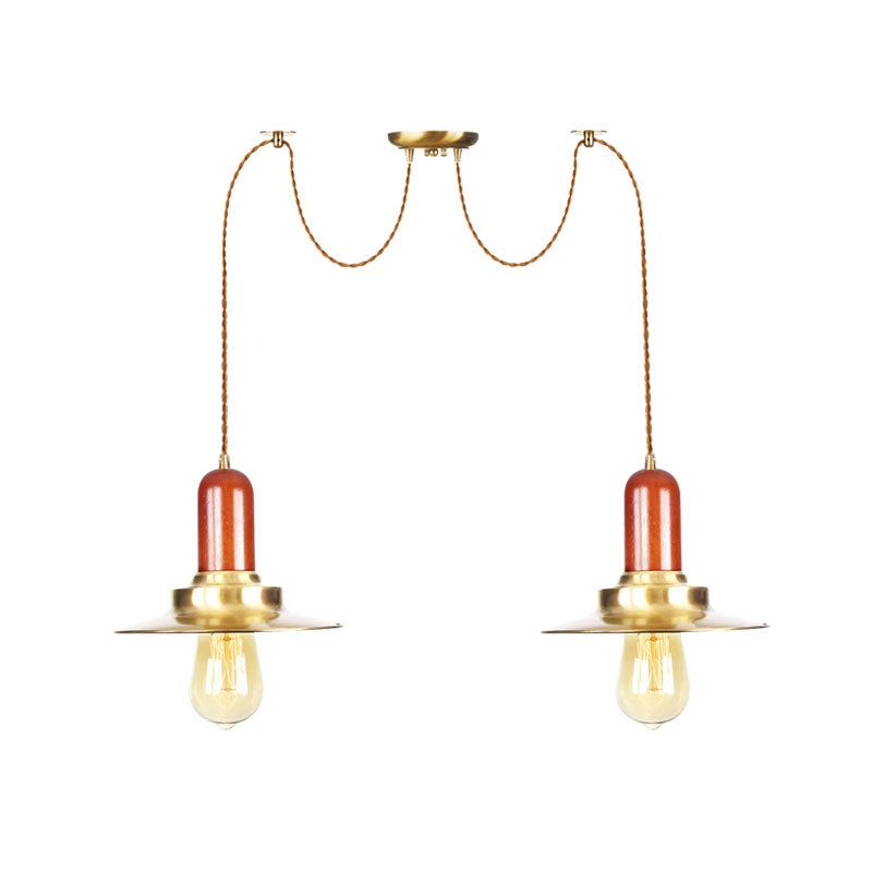 Luminaire suspendu industriel doré pour magasin de vêtements - Lampe à suspension plate en métal, plusieurs luminaires suspendus, plafonnier à 2/3/4 ampoules