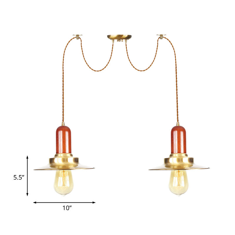 Luminaire suspendu industriel doré pour magasin de vêtements - Lampe à suspension plate en métal, plusieurs luminaires suspendus, plafonnier à 2/3/4 ampoules