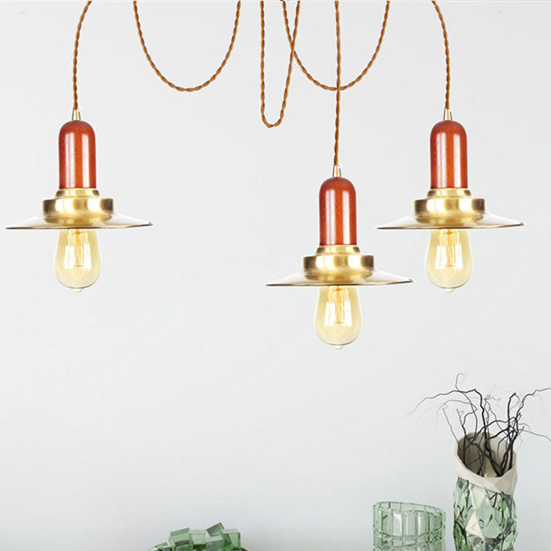 Luminaire suspendu industriel doré pour magasin de vêtements - Lampe à suspension plate en métal, plusieurs luminaires suspendus, plafonnier à 2/3/4 ampoules
