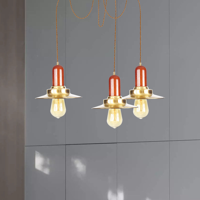 Luminaire suspendu industriel doré pour magasin de vêtements - Lampe à suspension plate en métal, plusieurs luminaires suspendus, plafonnier à 2/3/4 ampoules