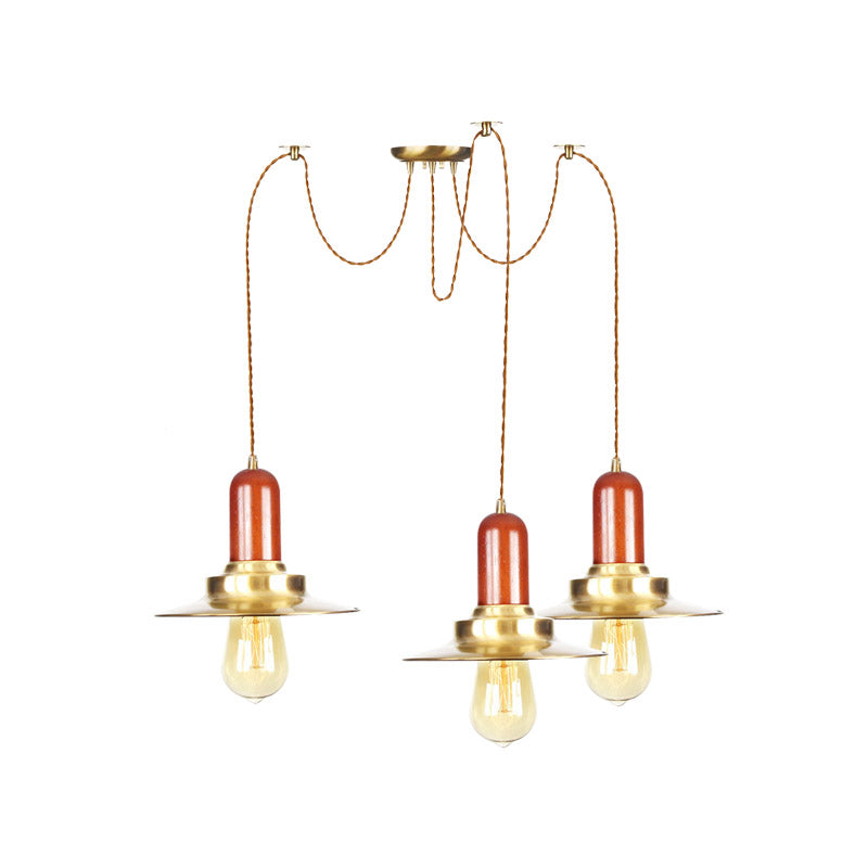 Luminaire suspendu industriel doré pour magasin de vêtements - Lampe à suspension plate en métal, plusieurs luminaires suspendus, plafonnier à 2/3/4 ampoules