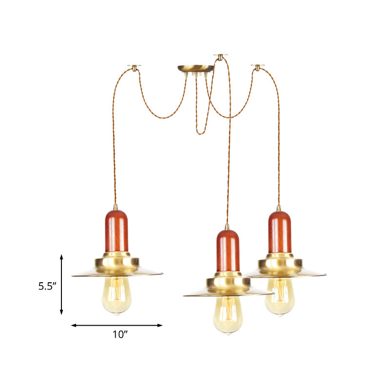 Luminaire suspendu industriel doré pour magasin de vêtements - Lampe à suspension plate en métal, plusieurs luminaires suspendus, plafonnier à 2/3/4 ampoules