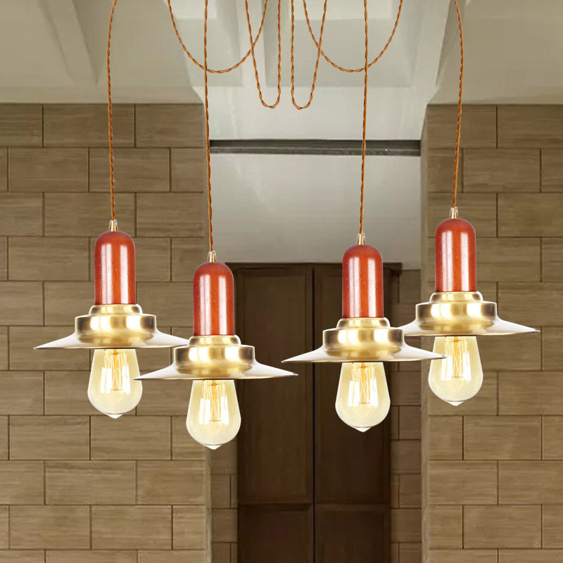 Luminaire suspendu industriel doré pour magasin de vêtements - Lampe à suspension plate en métal, plusieurs luminaires suspendus, plafonnier à 2/3/4 ampoules